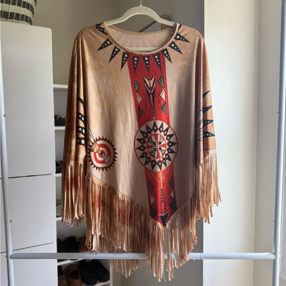 NWOT Montana West Brown and Red Colorful Serape Aztec Collection Poncho One Size - Picture 5 of 7